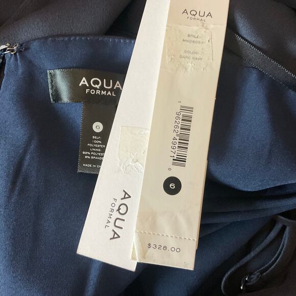 AQUA Satin Cut Out Back Evening Gown Blue Size 6 Sleeveless Thigh Slit Formal - Picture 9 of 12